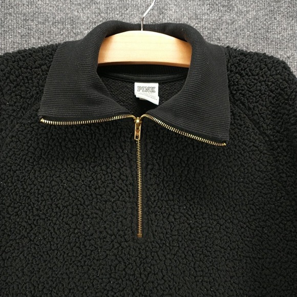 Victoria's Secret PINK Women's 1/2 Zip Fleece Pullover Black Large - Picture 3 of 13